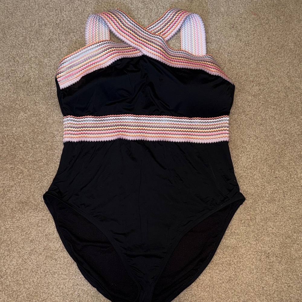 Black and rainbow Striped Women's One Piece Swimsuit